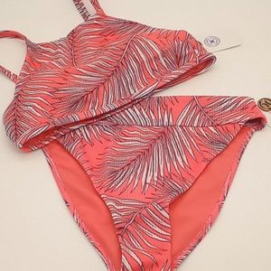 Hurley Tropical High-Neck Bikini Top & High-Waist Bottom Size M